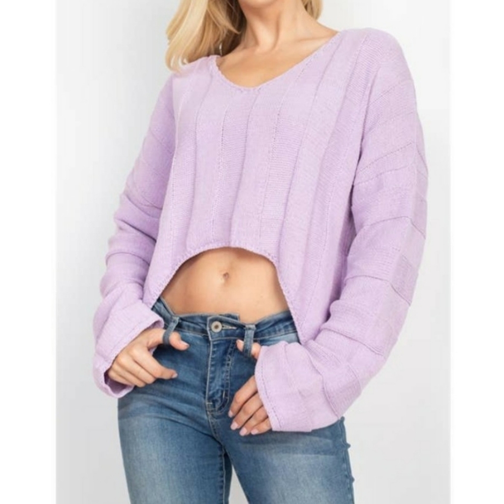 Lavender Cropped Knit Sweater